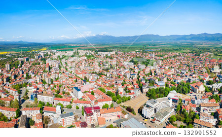 Kazanlak city centre aerial panoramic view in Bulgaria 132991552