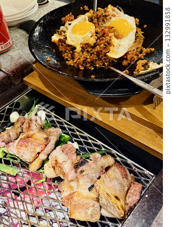 Korean cuisine: grilled meat and fried rice Korean cuisine: grilled meat and fried rice 132991858