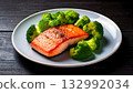 Food for cancer patients, Plate with grilled salmon and steamed broccoli 132992034