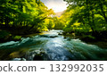 River flowing through a lush green forest, symbolizing the beauty of clean water 132992035