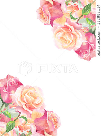 Corners frame of roses. Watercolor handmade illustration. For packaging design, cards, cover, prints, product labels and fabric. Corners frame of roses. Watercolor handmade illustration. For packaging design, cards, cover, prints, product labels and fabric. 132992114