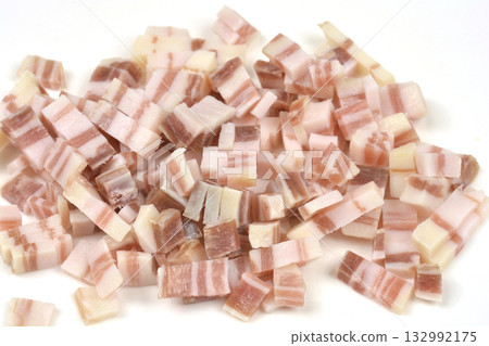 Diced Bacon Close-up Diced Bacon Close-up 132992175