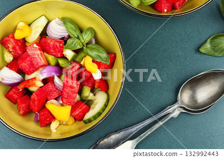 Watermelon and cucumber salad. 132992443