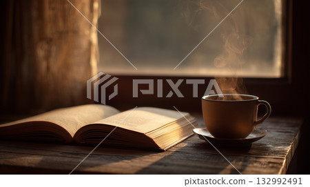 Coffee cup and book Coffee cup and book 132992491