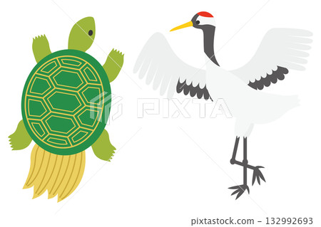 鶴龜新年敬老節長壽插圖素材 132992693