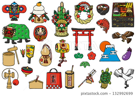 New Year's hand-drawn illustration material set 132992699