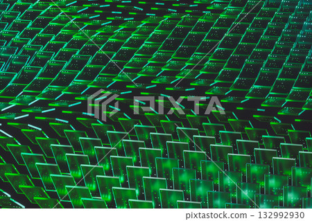 Futuristic digital technology background with crystal glass panels on dark background. 3d rendering 132992930