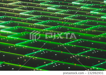 Futuristic digital technology background with crystal glass panels on dark background. 3d rendering Futuristic digital technology background with crystal glass panels on dark background. 3d rendering 132992931