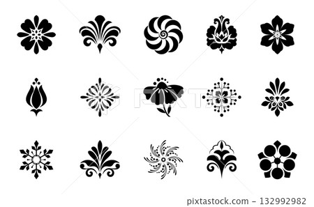 Flower icons set. Isolated elements for design. Vector graphics. 132992982