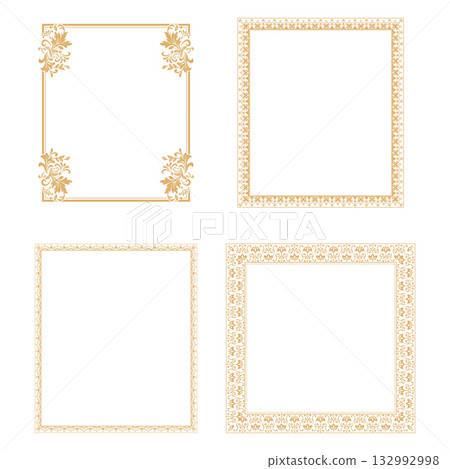 Set of decorative frames Elegant vector element for design in Eastern style, place for text. Floral golden and white borders. Lace illustration for invitations and greeting cards Set of decorative frames Elegant vector element for design in Eastern style, place for text. Floral golden and white borders. Lace illustration for invitations and greeting cards 132992998