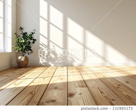 A beautiful background of Nordic wooden walls and light shadows 132993173