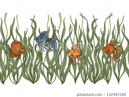 Seamless aquarium pattern with ornamental fish 132993180