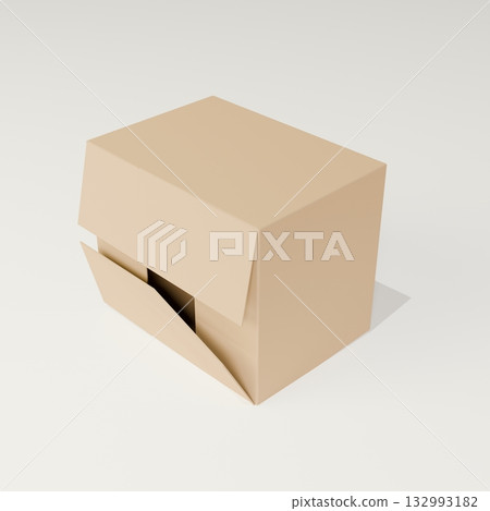 3D illustration of a fallen cardboard box 132993182