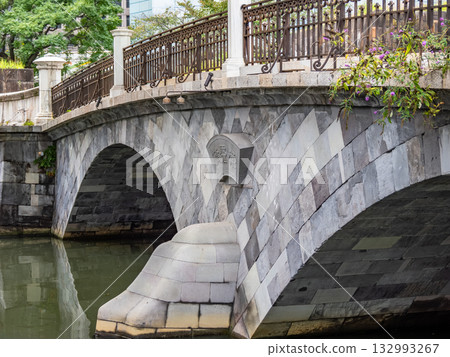 Bridge plaque of Tokiwa Bridge, the oldest surviving stone bridge in Tokyo 132993267