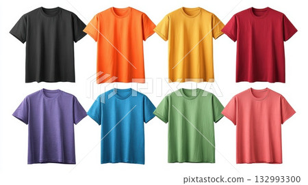 Colorful T-shirts laid flat Colorful T-shirts laid flat 132993300