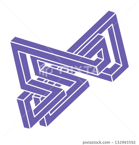 Escher paradox geometry. Logo. Optical illusion object. Sacred geometric figure. Optical art. Impossible shapes. Escher paradox geometry. Logo. Optical illusion object. Sacred geometric figure. Optical art. Impossible shapes. 132993592