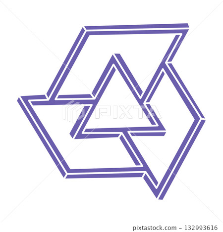 Optical illusion logo. Impossible shapes. Sacred geometry figures. Abstract eternal geometric objects. Impossible endless outline shapes. Optical art. Impossible geometry shape on a white background. 132993616