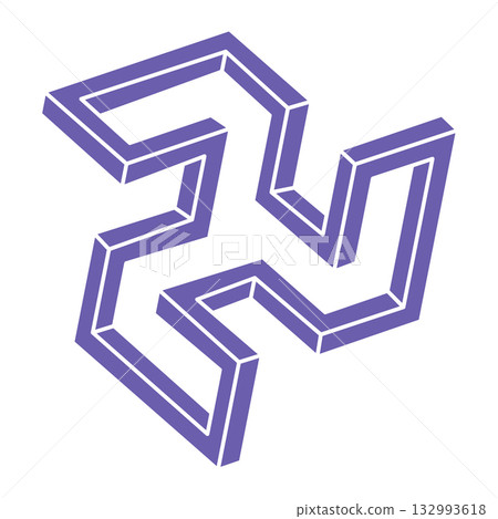 Optical illusion logo. Impossible shapes. Sacred geometry figures. Abstract eternal geometric objects. Impossible endless outline shapes. Optical art. Impossible geometry shape on a white background. 132993618