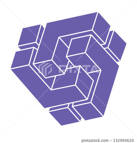 Impossible shapes, optical illusion logo, vector. Optical art objects. Geometric figures. Impossible shapes, optical illusion logo, vector. Optical art objects. Geometric figures. 132993620