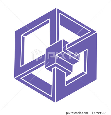 Impossible shape. Logo. Sacred geometry figure. Optical illusion. Abstract eternal geometric object. Impossible endless outline. Line art. Optical art. Impossible geometry shape on a white background. Impossible shape. Logo. Sacred geometry figure. Optical illusion. Abstract eternal geometric object. Impossible endless outline. Line art. Optical art. Impossible geometry shape on a white background. 132993660