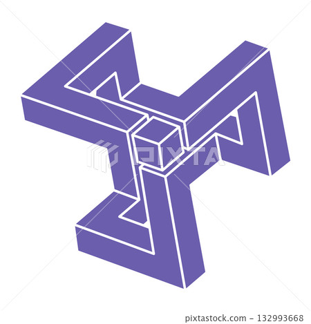 Impossible shape. Logo. Sacred geometry figure. Optical illusion. Abstract eternal geometric object. Impossible endless outline. Line art. Optical art. Impossible geometry shape on a white background. Impossible shape. Logo. Sacred geometry figure. Optical illusion. Abstract eternal geometric object. Impossible endless outline. Line art. Optical art. Impossible geometry shape on a white background. 132993668