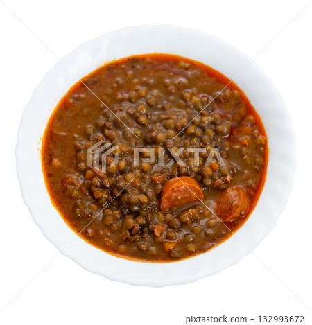 Lentil soup with meat and vegetables 132993672