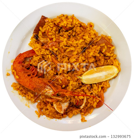Traditional Mediterranean dish - seafood paella 132993675