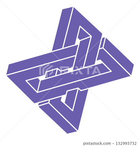 Impossible shapes. Sacred geometry. Optical illusion. Abstract eternal geometric objects. Optical art. Impossible geometry symbol on a white background. Line art. Escher style. 132993732