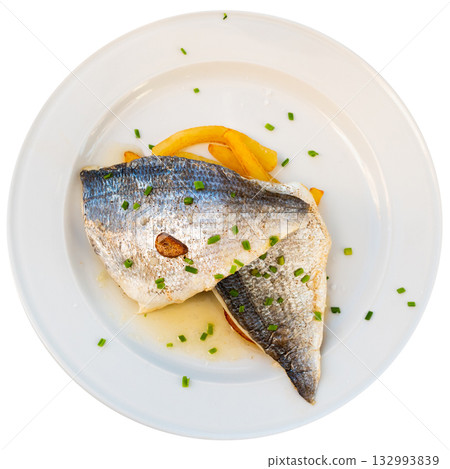 Grilled sea bream with boiled potatoes Grilled sea bream with boiled potatoes 132993839