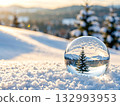 Snowy landscape trapped in a glass sphere 132993953