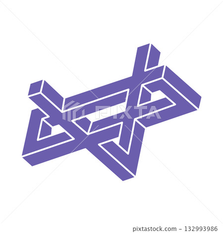 Impossible shapes. Sacred geometry figure. Optical illusion logo. Abstract eternal geometric object. Impossible endless outline. Line art. Optical art. Impossible geometry shape on a white background. 132993986