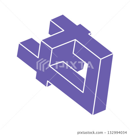 Impossible shapes, optical illusion, vector. Optical art objects. Logo in trendy 2022 Very Peri color. Geometric figures.  132994034