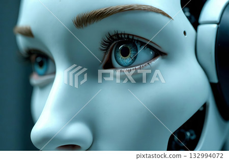 Robot Cyborg Humanoid Woman Artificial Intelligence Portrait eyes. AI Generative Robot Cyborg Humanoid Woman Artificial Intelligence Portrait eyes. AI Generative 132994072
