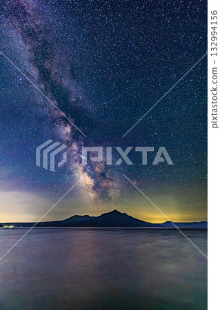 A summer night illuminated by the Milky Way, Lake Shikotsu and Mount Fuppushi 132994156