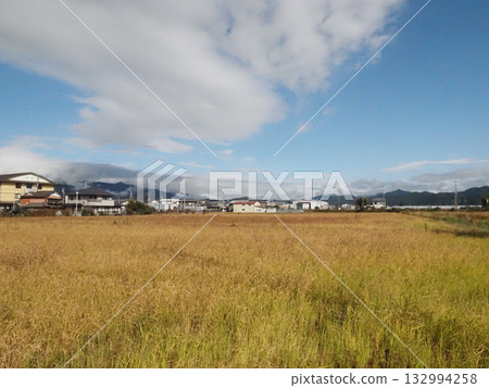 雨後的關長平原和四國山脈（神山週邊秋日天空和鄉村景色） 132994258