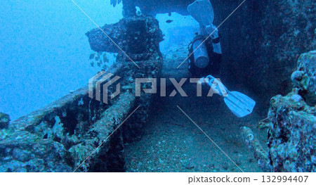 Scuba diving sunken ship Hawaii Scuba diving sunken ship Hawaii 132994407