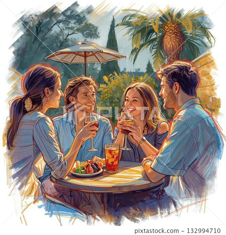 People toasting on the beach 132994710