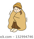 Illustration of a woman shivering wrapped in a blanket 132994746