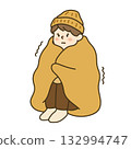 Illustration of a shivering man wrapped in a blanket 132994747
