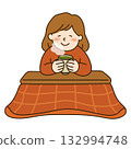 Illustration of a woman drinking tea in a kotatsu 132994748