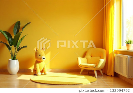 Modern interior of children room color, playroom in house. AI Generative 132994792