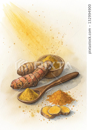 turmeric powder on white background turmeric powder on white background 132994900