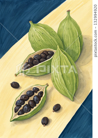cocoa beans on wooden board cocoa beans on wooden board 132994920