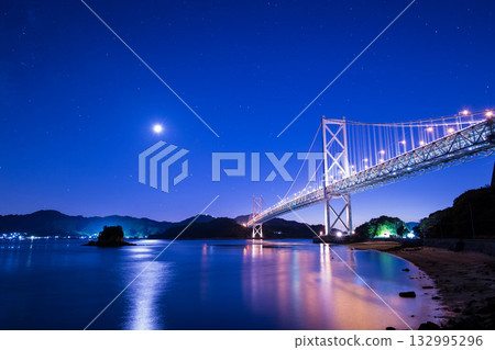 Shimanami Kaido Innoshima Bridge under the moonlight Shimanami Kaido Innoshima Bridge under the moonlight 132995296