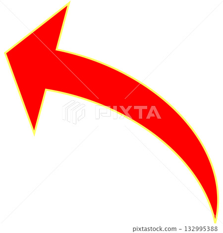 Short, simple, and easy-to-use curved arrow with red and yellow border 132995388