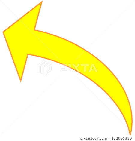Simple and easy-to-use curved arrow with short tip, yellow, and orange border 132995389