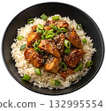 teriyaki chicken with green onion rice 132995554