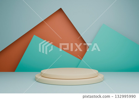 The white object is a podium standing still in a orange geometric background 132995990