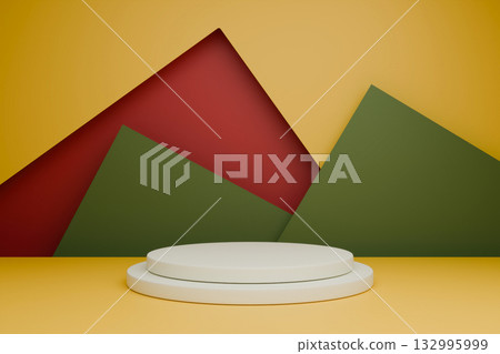 The white object is a podium standing still in a yellow geometric background The white object is a podium standing still in a yellow geometric background 132995999