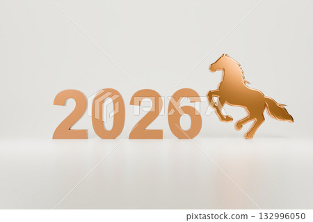 The golden horse, the symbol of 2026, gallops forward to welcome the 2026 Year. The golden horse, the symbol of 2026, gallops forward to welcome the 2026 Year. 132996050